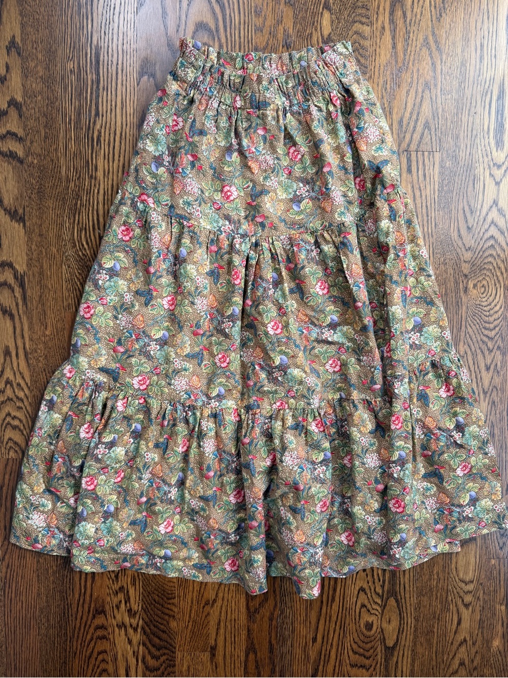 Floral Tiered Cotton Floral Fall Western Bohemian Midi Skirt